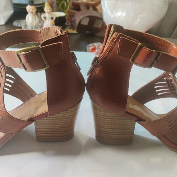 Sugar, Open Weave Sandal with Stacked Heel, Zippered closure in back, Brown - Picture 5 of 7